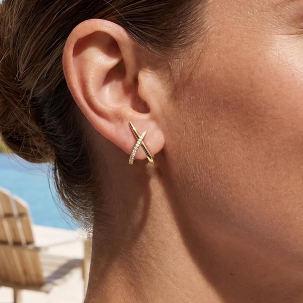 Anthropologie Minimalist Cubic Zirconia Diamond Earrings - Picture 3 of 6